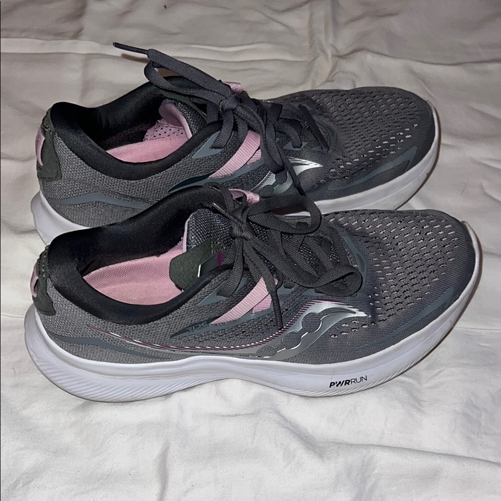 Saucony Gray and Pink Running Shoes with Velcro Closure